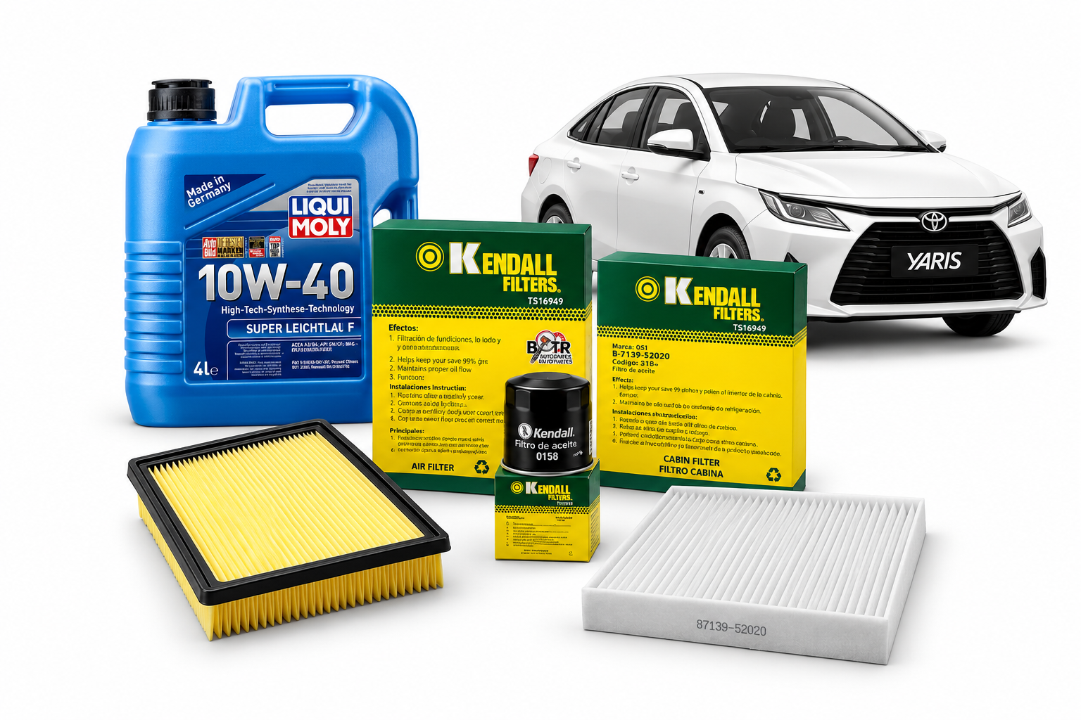 Imagen de Kit Mantención Toyota Yaris 1.5 2014-2022 (Filtros + Aceite Liqui Moly 10W40 4L) - YARIS-KIT-KENDALL